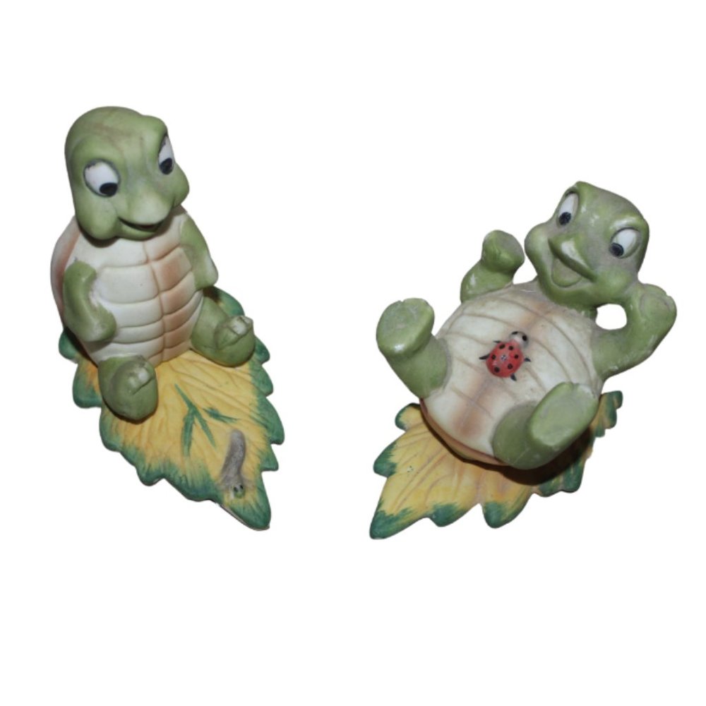 Ceramic Turtle Figurines Set Of Two Has Some Wear